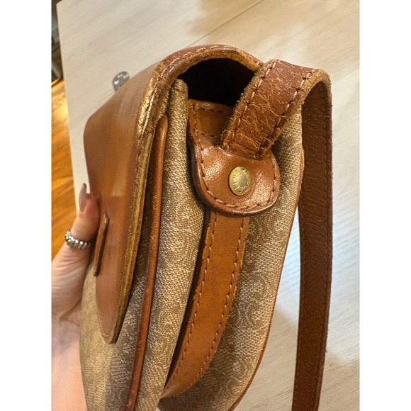 CELINE Vintage Triomphe Monogram Canvas Leather Saddle Crossbody Bag - Picture 13 of 14